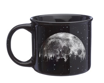 Celestial Moon & Cabin Ceramic Coffee Mug - Nature-Inspired Astronomy Gift for Stargazers