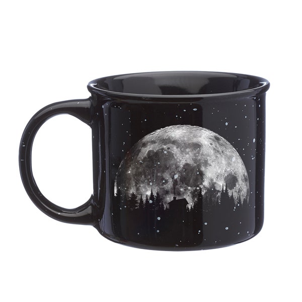 Moon Mug Coffee Mug - Moon & Cabin - Nature Mug - Ceramic Mug - Halloween Mug Party Favor - Astronomy Gifts