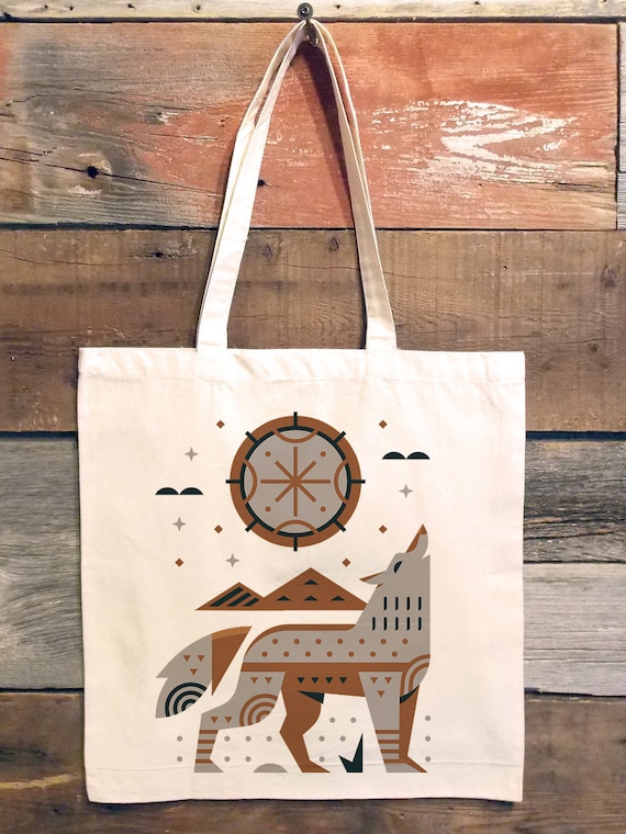 Canvas Tote Bag Wolf Tote Bag Geo Wolf Design Fall Tote Etsy