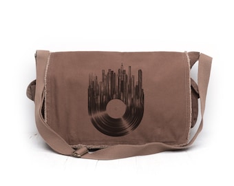 Messenger Bags for Men/Women - Vinyl Record City Messenger Bag - Womens Messenger Bag - Canvas Music and Art Bag - 2 Colors