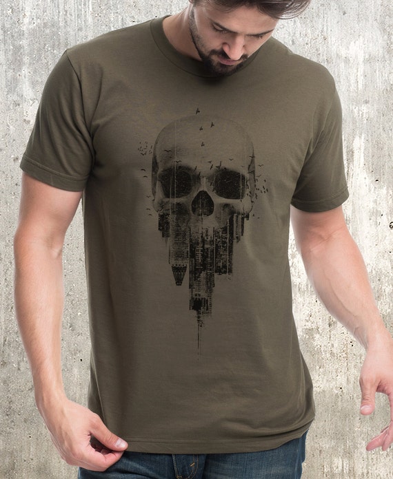 Skull Tshirt Skull and Crumbling City Graphic Tees Skull Shirts