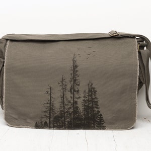 Canvas Messenger Bag School  - Pine Tree Forest - Forest Messenger Bag Women/Men - Canvas Bags Women | Green or Brown