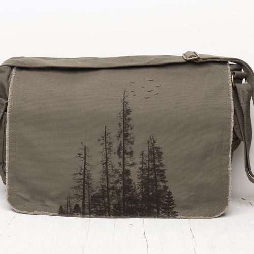Canvas Messenger Bag School Pine Tree Forest Forest Etsy