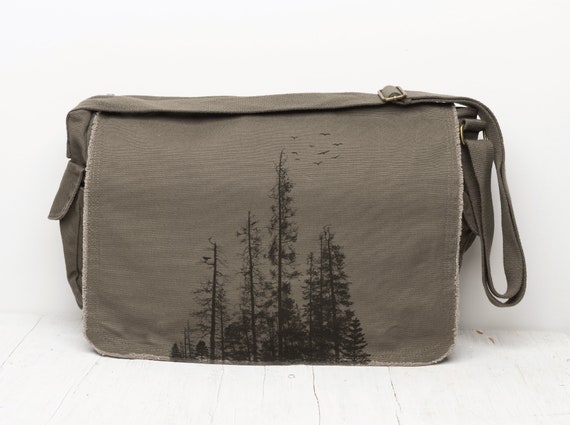 Canvas Messenger Bag School Pine Tree Forest Forest 