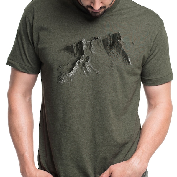 Men’s Mountain T-Shirt – Scenic Mountain Graphic Tee | Nature Shirt for Outdoor Lovers | Hiking & Adventure Gifts - Mountain Topo Relief