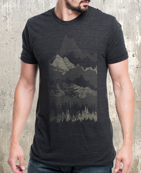 Mountain T Shirt Men Geometric Mountain Range Screen Print Tshirt