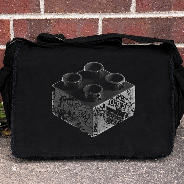 Graffiti Covered Building Black - Black Cotton Canvas Messenger Bag