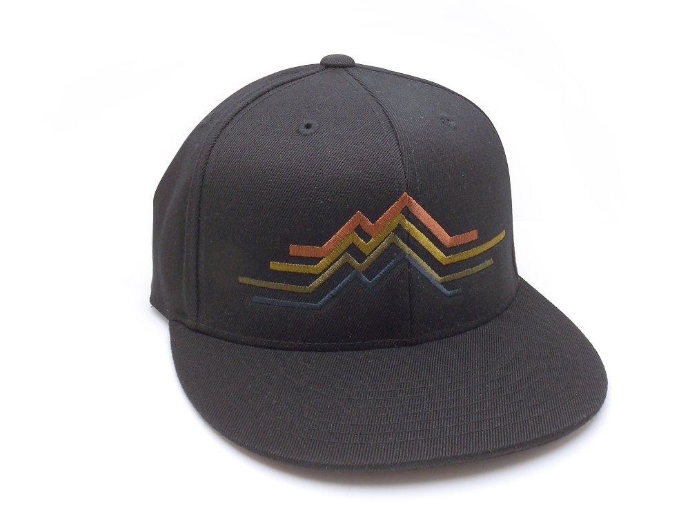 Mountain Lines Hat - Men's/Unisex Flexfit Hat - Flat Bill Hats Outdoor Cap - 2 Color \u0026 2 Bill Options