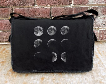 Canvas Messenger Bag - Phases of the Moon - Crossbody Messenger Bag - Mens/Womens Laptop Bag