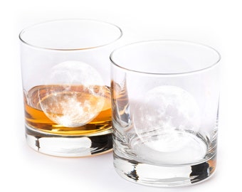 Moon Whiskey Glasses Gift for Men or Women - Full Moon - Whiskey Glasses Bourbon Gifts - Whiskey Tumblers Set of Two