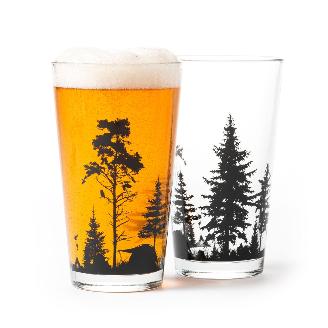 Camping Pint Glasses Pint Mug Beer Mug Mountain Campsite Illustration