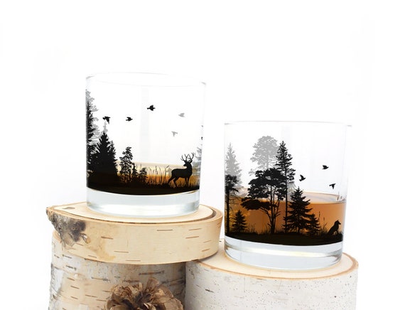 Retro Mountain Range Tumblers Set of Two 11oz Whiskey Glasses