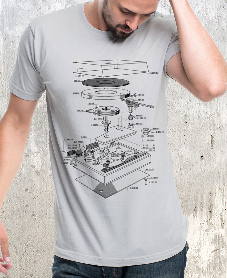 Turntable T Shirt Graphic Tee Vinyl Turntable Diagram DJ T Shirt Vinyl Record TShirt Mens/Unisex Silber Bild 1
