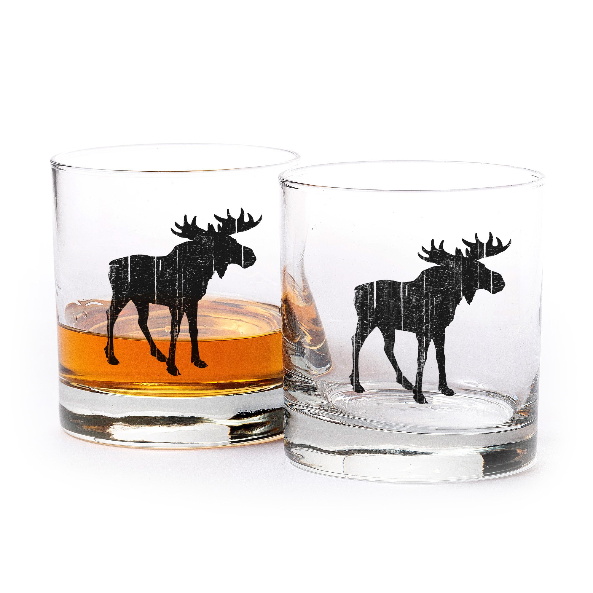 Black Lantern Whiskey Glasses - Forest Animal Rock Glasses - Small Tumbler Glassware Set - Whiskey Glasses - Set of 2 Eleven Ounce Tumbler Glasses