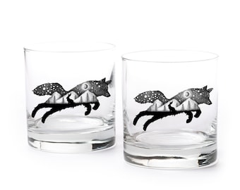 Fox Whiskey Glasses - Fox and Hare Whiskey Tumblers - Whiskey Lover Gifts - Bourbon Gifts