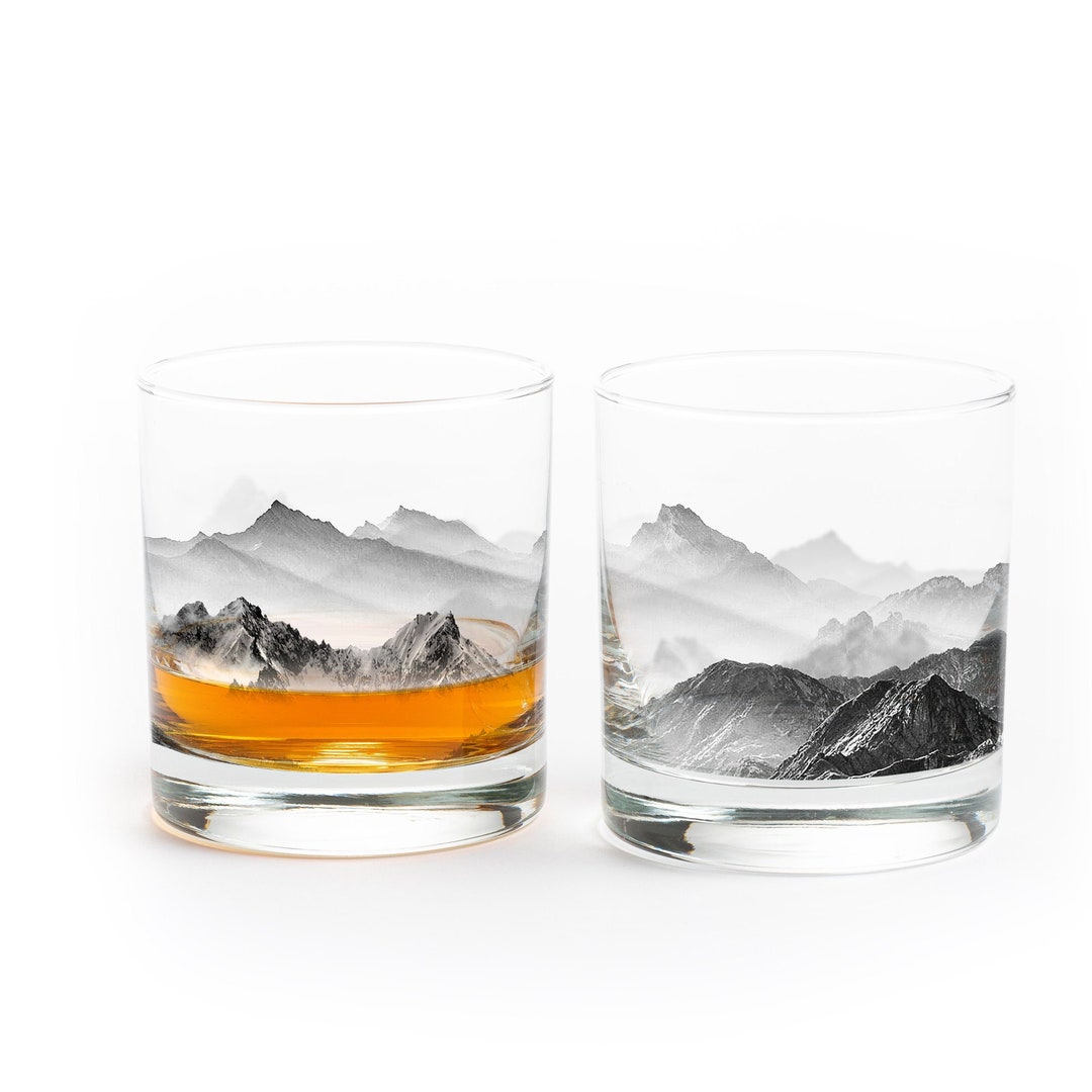 Mountains and Clouds Rock Glass Set Mountain and Nature Themed Kitchen ...