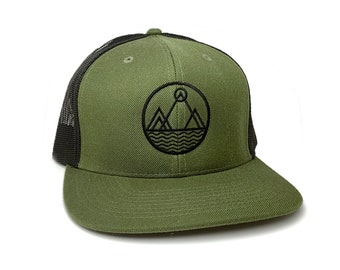 Trucker Mesh Hat - Three Peaks - Mountain Trucker Hat Gifts Under 35 - Outdoor Cap - Snapback Mens/Unisex