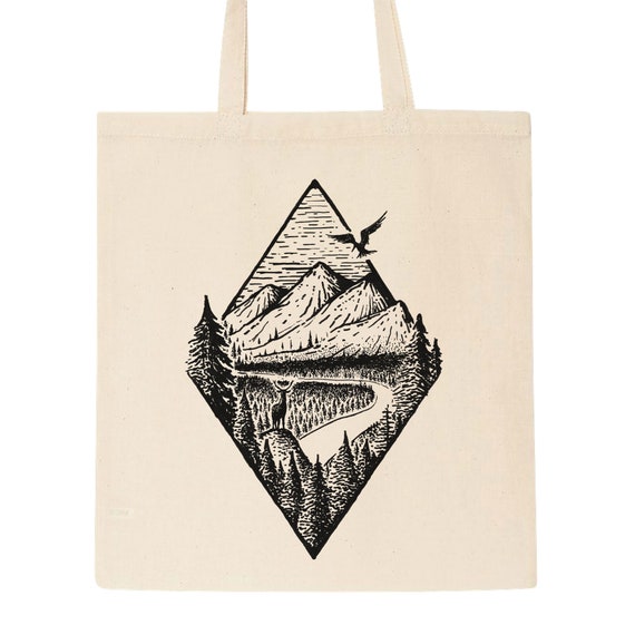 Cute Canvas Tote Bag River Mountain Forest Design Mountain Tote Bag Inexpensive Gifts Bridesmaid Tote Bag