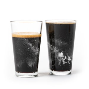 Stars and Night Sky Pint Glasses - Outer Space Drinking Glasses - Starry Sky Beer Glasses - Set of 2 - 16oz. Kitchen Glasses