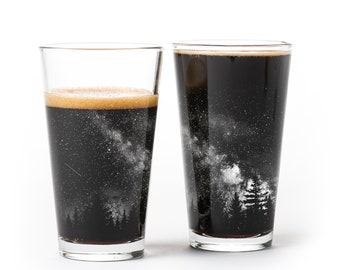 Stars and Night Sky Pint Glasses - Outer Space Drinking Glasses - Starry Sky Beer Glasses - Set of 2 - 16oz. Kitchen Glasses