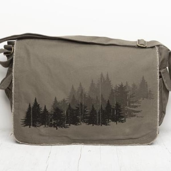 Canvas Messenger Bag - Forest Layers - Messenger Bag Women/Men - Forest Messenger Bag Canvas Nature Bag -