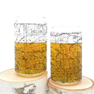 Smoky Mountains Beer Can Glass - Topographic Map Glasses - Smoky Mountains National Park Beer Glasses - Beer Can Glass Set of Two