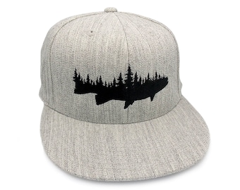 Fish and Forest Hat – Men’s Trout and Pine Tree Embroidered Cap, Fishing and Outdoor Gift for Men, Premium Flexfit Baseball Hat