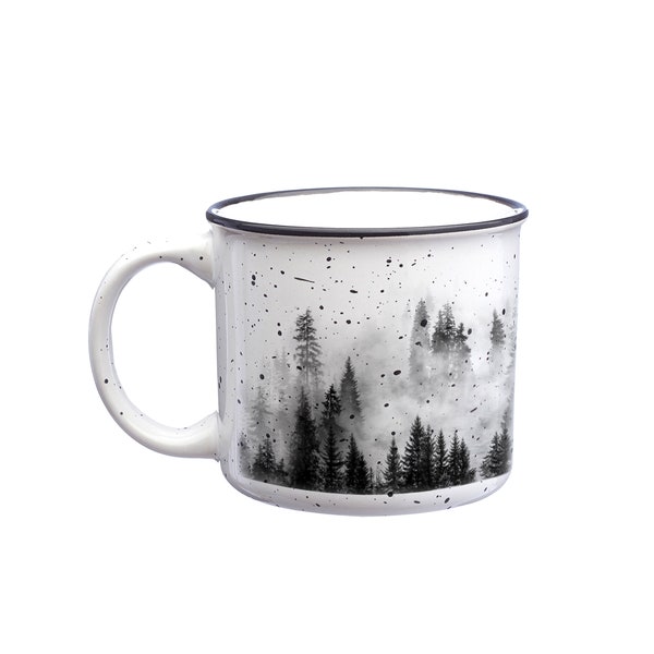 Forest and Clouds Ceramic Mug - Forest and Nature Themed Coffee Mug - Camping Mug - Holiday Mug Christmas Gift - Outdoors Mug