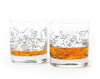 Zodiac Glasses - Constellations and Outer Space Rock Glasses - Whiskey Glasses Set of Two 11oz. Tumblers