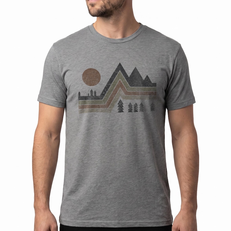 Mens Vintage Mountain Tshirt with retro colored screen print