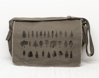 Canvas Messenger Bag Women/Men - Many Trees Design - Canvas Crossbody Bag - Nature Messenger Bag School - Messenger Bag Woman