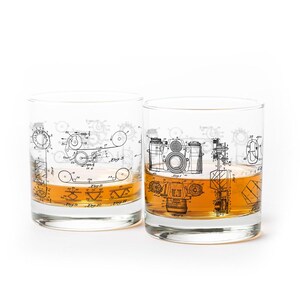 Whiskey Glasses - Vintage Camera Diagram and Blueprints - Photography Gifts for Men and Women -  - Whiskey Glass Set of Two 11oz. Tumblers