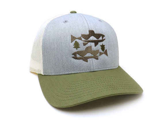 Fish Hat - Trout and Trees Trucker Hat Men - Fishing Cap Mens Mesh Hat  Trout Hat