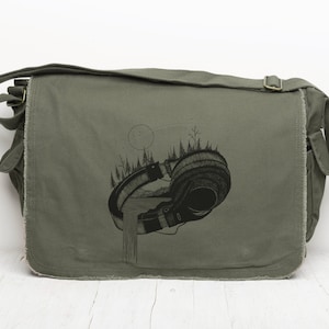Sac messager en toile pour femme/homme - Casques et nature - Sac à bandoulière en toile - Sacs messager sur le thème de la nature pour l'école et le travail