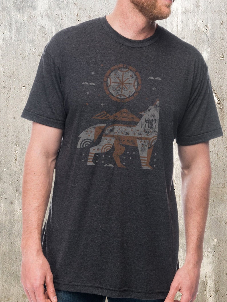 Mens Wolf TShirt Geometric Wolf Wildlife Shirt Wyoming Shirt Yellowstone Nature Tshirt image 1