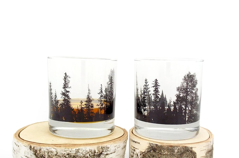 Whiskey Glasses Forest Landscape Forest Glasses Whiskey Tumbler Glasses Whiskey Glasses Set of Two Bourbon Gifts image 8