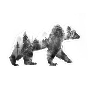 Double Exposure Bear Vinyl Decal: Outdoor Adventure Sticker for Cars, Laptops & Nature Enthusiasts