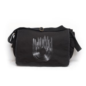 Canvas Messenger Bags for Men/Women - Vinyl Record City Messenger Bag - Womens Messenger Bag Black - Grunge Bag