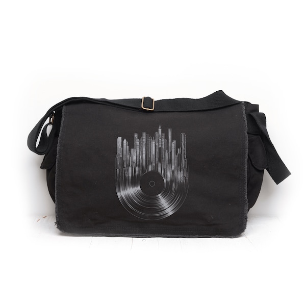 Sacs messagers en toile pour hommes/femmes - Sac messager Vinyl Record City - Sac messager femme noir - Sac Grunge