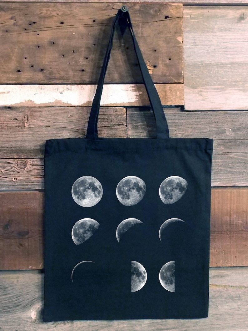 Canvas Tote Bag Moon Tote Bag Moon Phases Astronomy Etsy