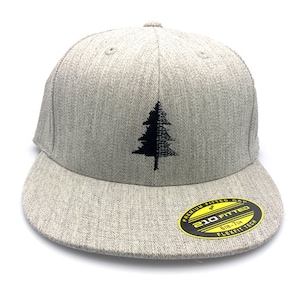 Men&#39;s Split Tree Hat - Classic Ballcap with Split Pine Tree Embroidery - Heather Gray Fitted Hat with Snapback Option