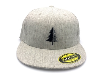 Men's Split Tree Hat - Classic Ballcap with Split Pine Tree Embroidery - Heather Gray Fitted Hat with Snapback Option