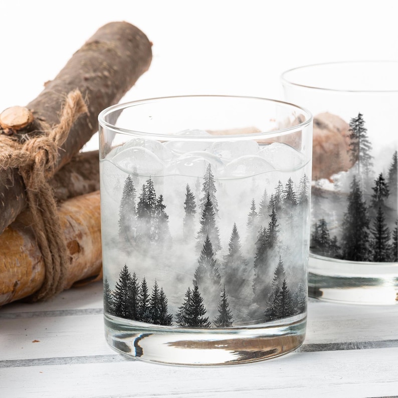 Hand printed mountain landscape glass made in Colorado