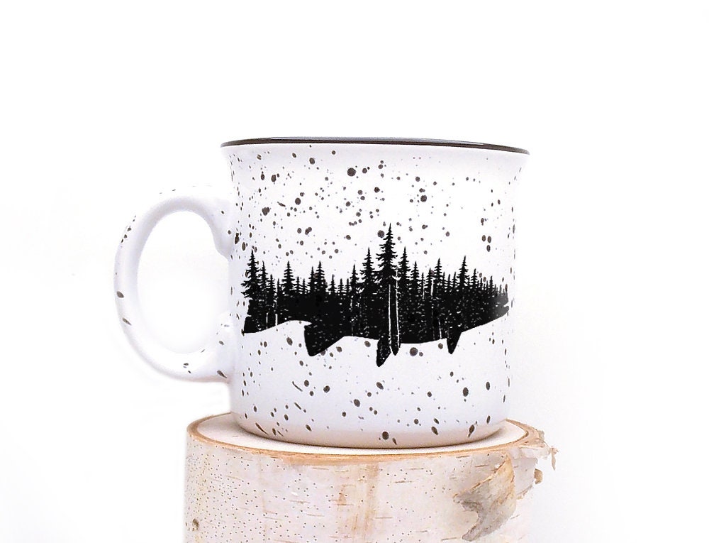 Fish and Forest Ceramic Mug - Fishing Coffee Mug - Fish Mug  - Fly Fi…
