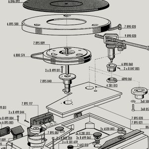 Turntable T Shirt Graphic Tee Vinyl Turntable Diagram DJ T Shirt Vinyl Record TShirt Mens/Unisex Silver image 2