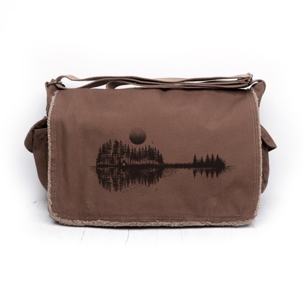 Nature Guitar Messenger - Messenger Bags for Men/Women - Cross-Body Cotton Canvas Messenger Bag -