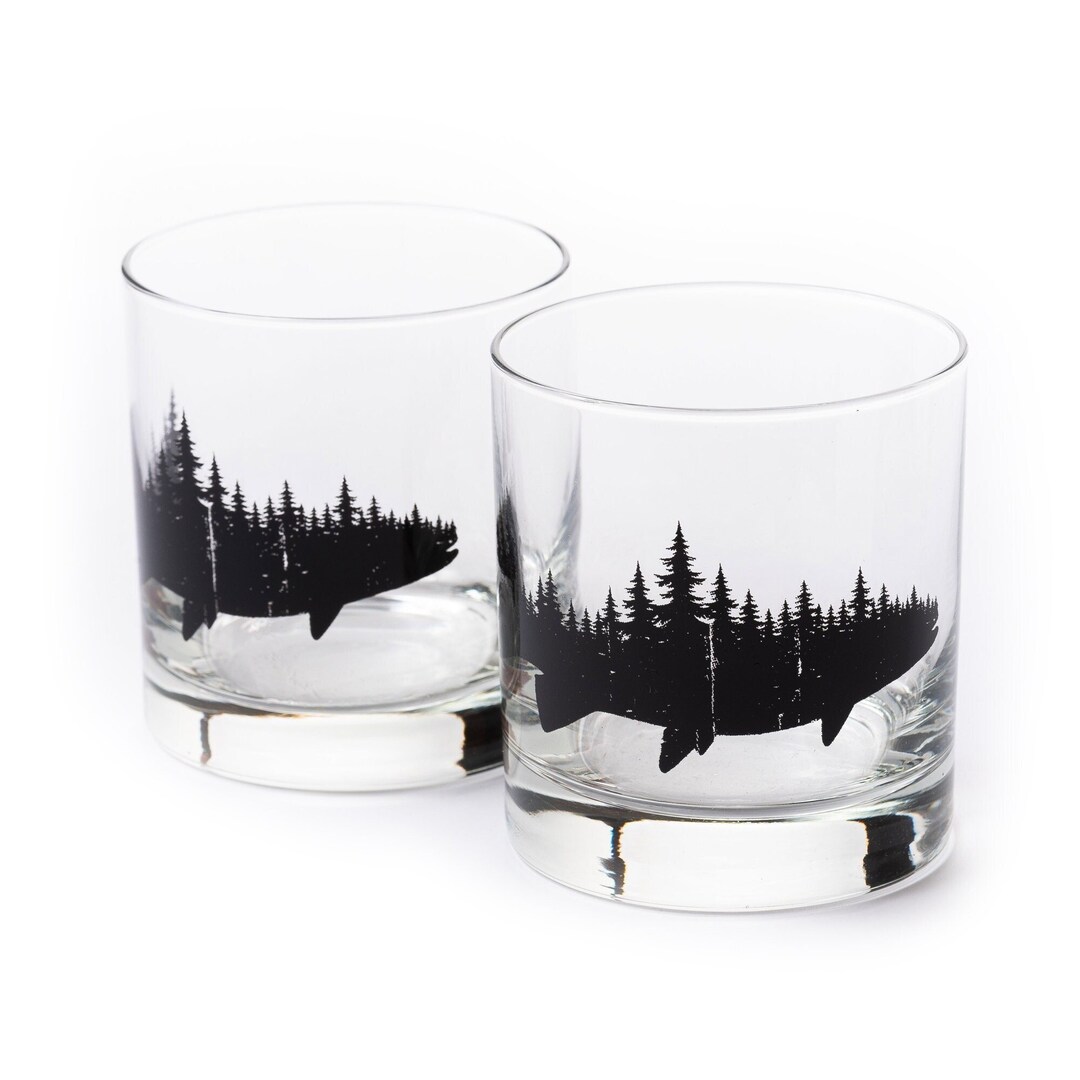 Whiskey Glasses Fish and Forest Design Fishing Whiskey Glass Set ...