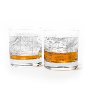 Verres à whisky - Carte topographique du parc national de Yosemite Verres à roche - Cadeau parc national - Verres de 11 oz