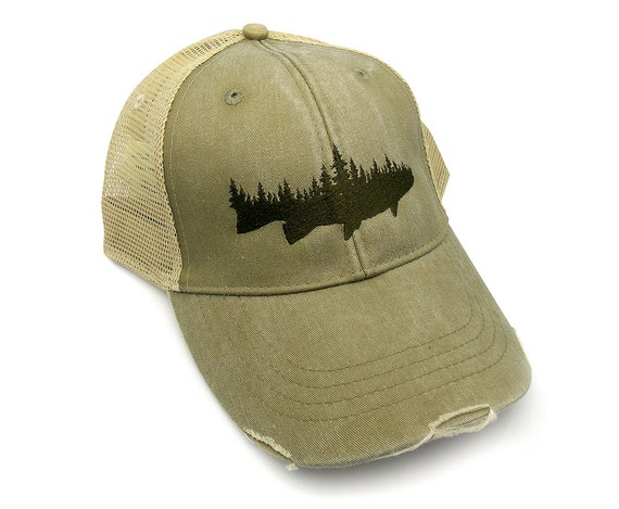 Fish Hat - Fishing Trucker Hat - Fish and Forest Design - Fisherman Gift - Fishing Gifts for Men Fishing Cap - 3 Color Options