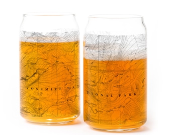 Yosemite National Park Pint Glass - Beer Can Glass Set - Yosemite National Park Topographic Map - Drinking Glasses - Map Glass Craft Beer